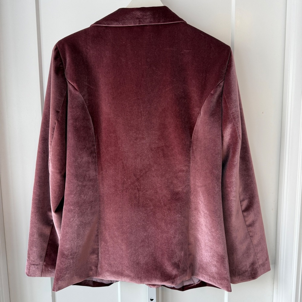 Mauve Pink Velvet Blazer Jacket Women's XL Two Button Stretch Lined‎ - Picture 3 of 4